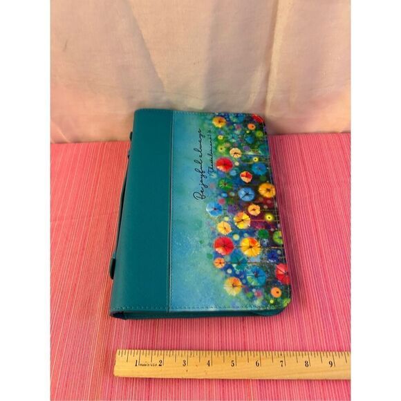Bible cover blue "Be joyful always" 1 Thes. 5:16 zipper handle 8"x11" - Picture 2 of 3